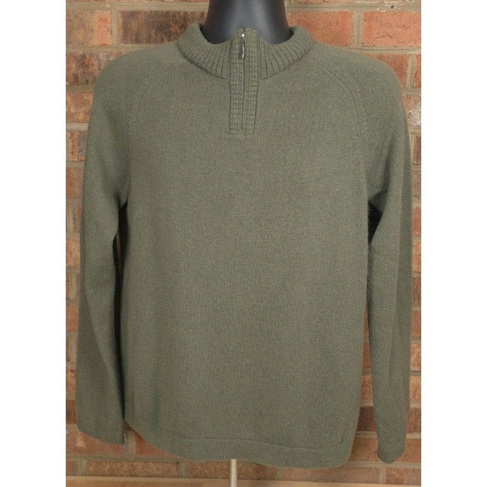 Charles Orvis Green 100% Cashmere 1/4 Zip Knit Sweater Mens Size Large